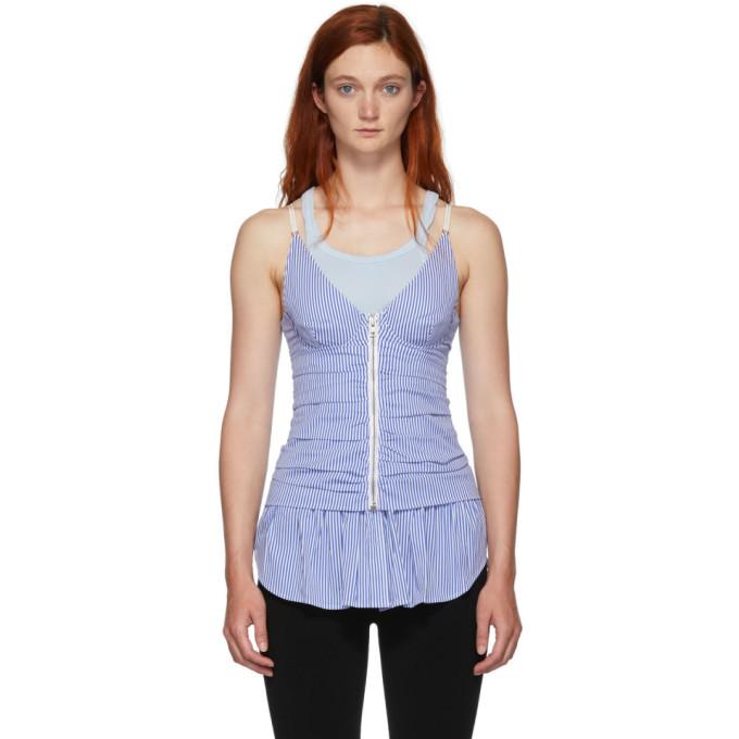 Alexander Wang Blue and White Ruched Zipper Tank Top