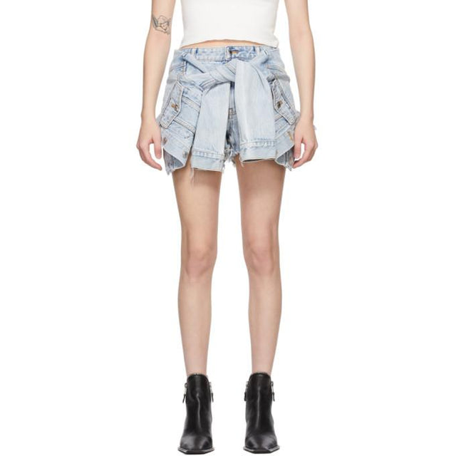 Alexander Wang Blue Bleached Denim Tie Front Skort