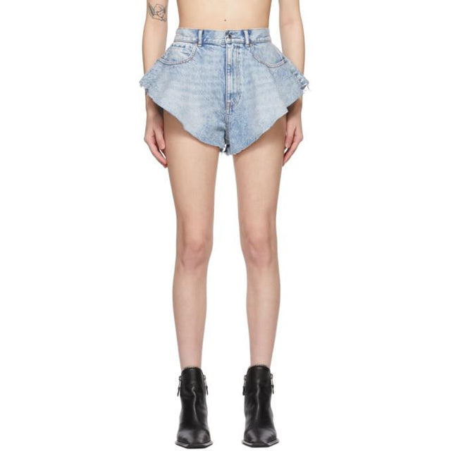Alexander Wang Blue Denim Ruffled Shorts