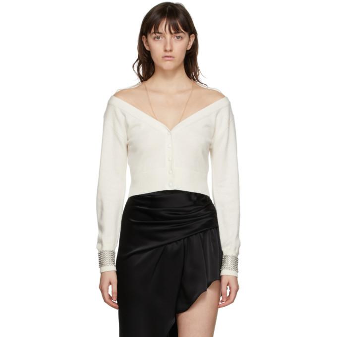 Alexander Wang Off-White Crystal Cuff Cropped Cardigan