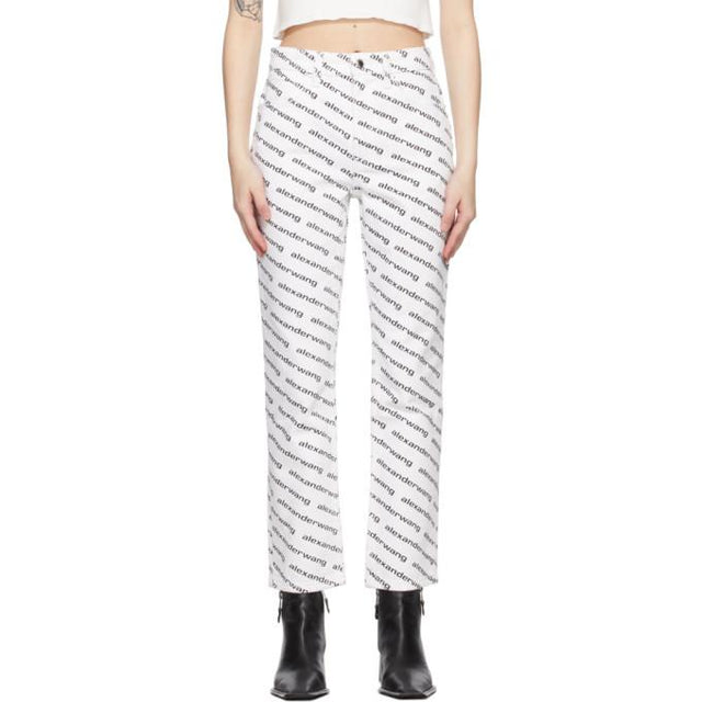 Alexander Wang White and Black Slim Logo Jeans