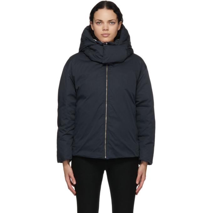 Ambush Navy and White Reversible Down Hooded Jacket – BlackSkinny