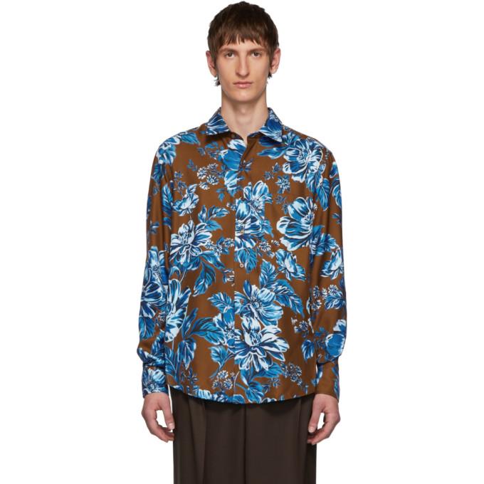 AMI Alexandre Mattiussi Brown Flower Print Shirt