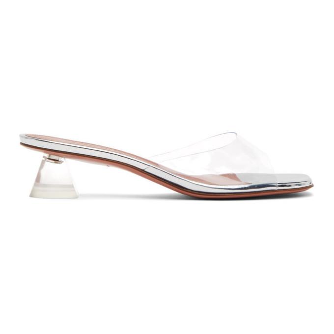 Amina Muaddi Transparent and Silver Lupita Slipper