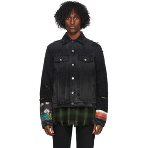 AMIRI Black Denim Patch Scarves Trucker Jacket