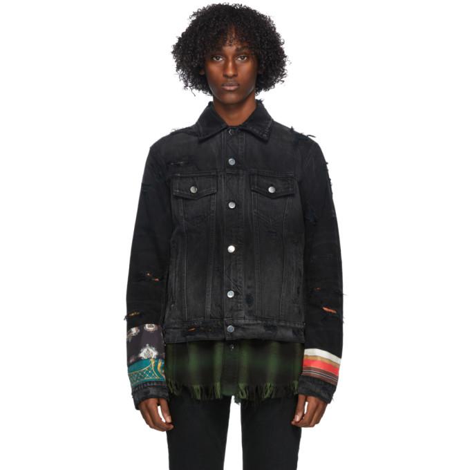 AMIRI Black Denim Patch Scarves Trucker Jacket
