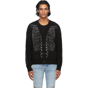 AMIRI Black Intarsia Skeleton Cardigan