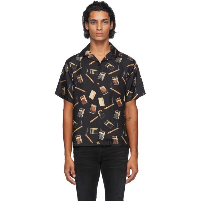 AMIRI Black Silk Dupont Falling Short Sleeve Shirt