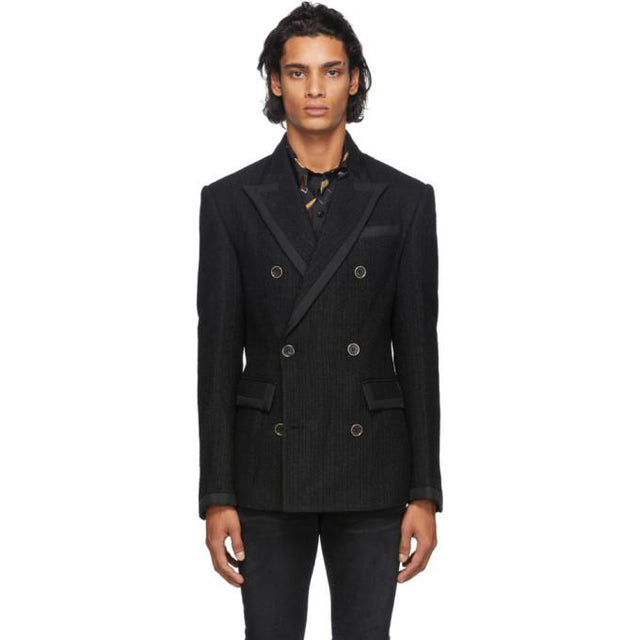 AMIRI Black Wool Boucle Double-Breasted Blazer