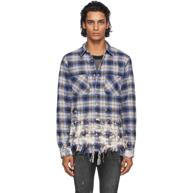 AMIRI Blue Bleached Flannel Shirt