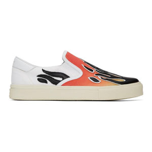 AMIRI White and Red Flame Slip-On Sneakers