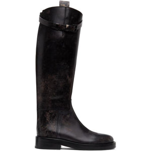 Ann Demeulemeester SSENSE Exclusive Black Distressed Buckle Riding Boots