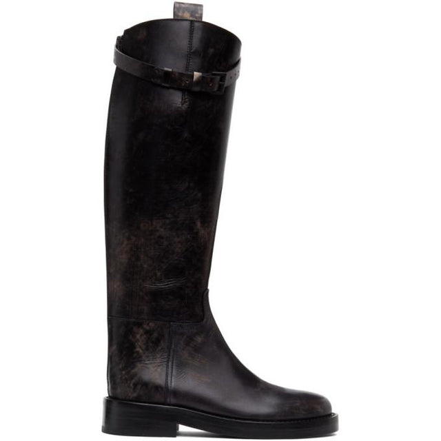 Ann Demeulemeester SSENSE Exclusive Black Distressed Buckle Riding Boots