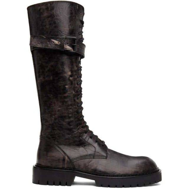 Ann Demeulemeester SSENSE Exclusive Black Distressed Buckle Riding Boots