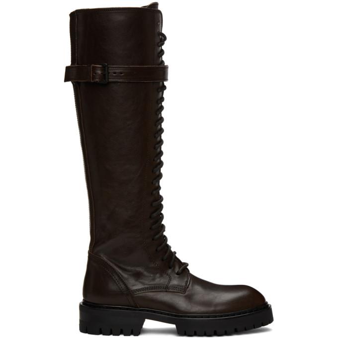 Ann Demeulemeester SSENSE Exclusive Brown Leather Lace-Up Boots