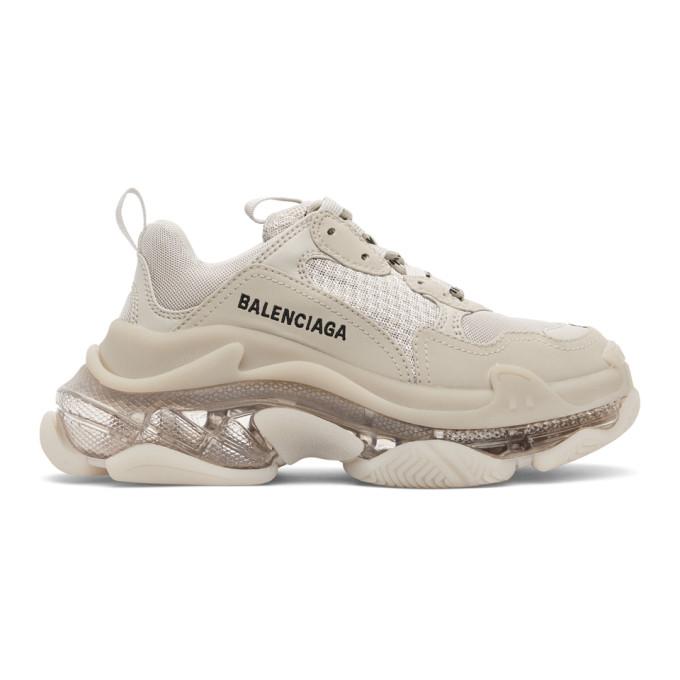 Balenciaga Beige Clear Sole Triple S Sneakers