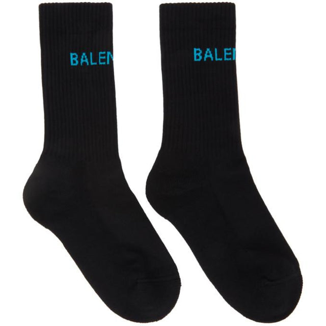Balenciaga Black and Blue Logo Tennis Socks