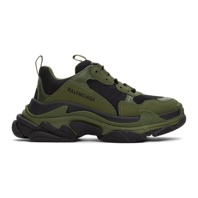 Balenciaga Black and Khaki Triple S Sneakers