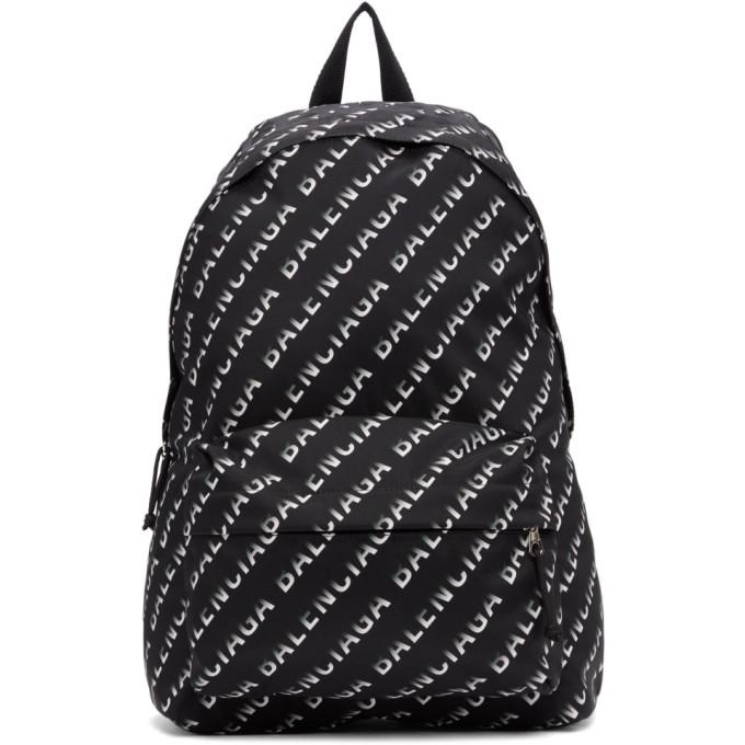 Balenciaga Black and White Gradient Logo Wheel Backpack