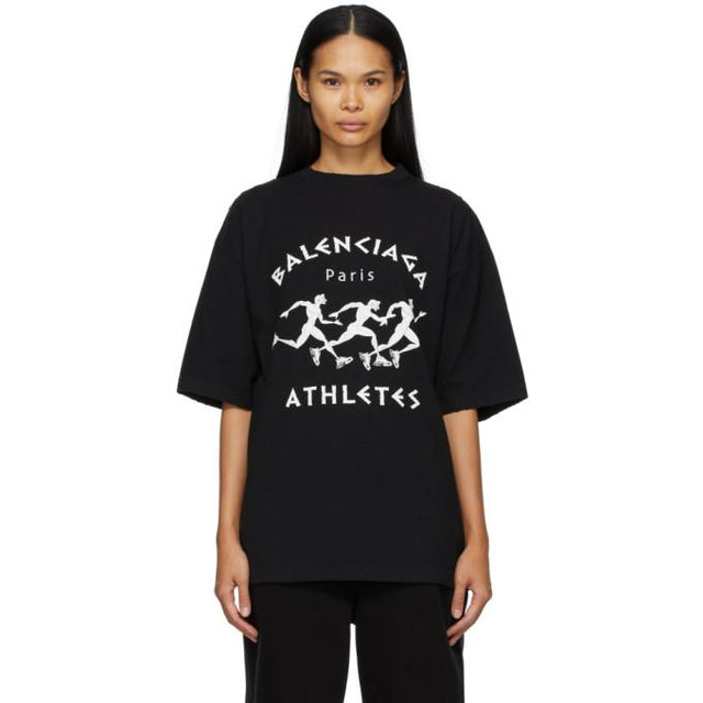 Balenciaga Black and White Marathon XL Fit T-Shirt