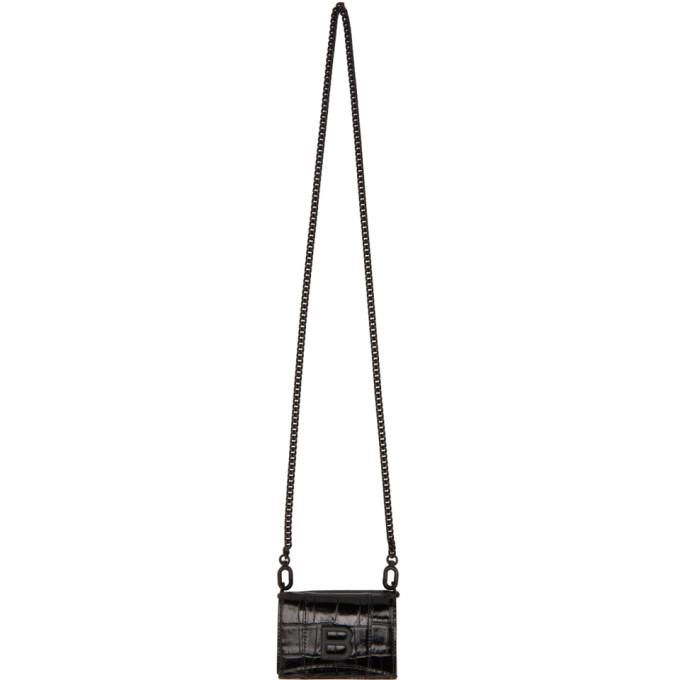 Balenciaga Black Croc Mini Hourglass Wallet Bag