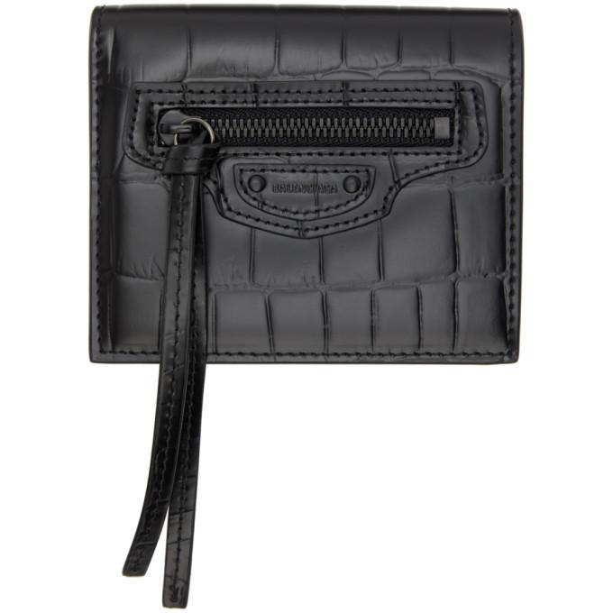 Balenciaga Black Croc Neo Classic Bifold Wallet