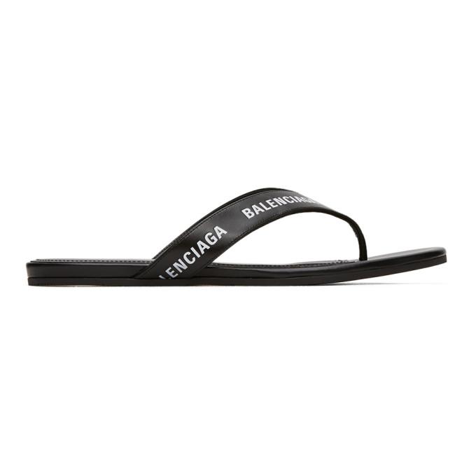 Balenciaga Black Logo Thong Sandals
