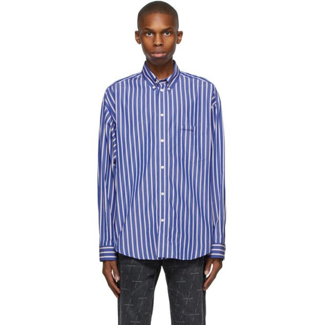 Balenciaga Blue and Red Stripe Large Fit Shirt