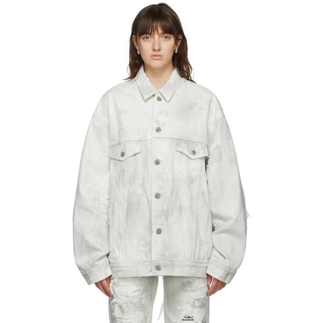 Balenciaga Grey Denim Ripped Jacket