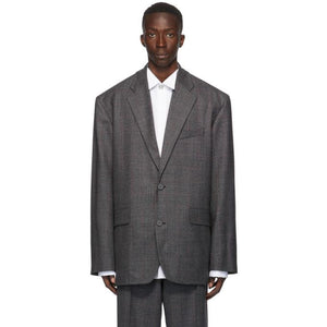 Balenciaga Grey Wool Plaid Boxy Blazer