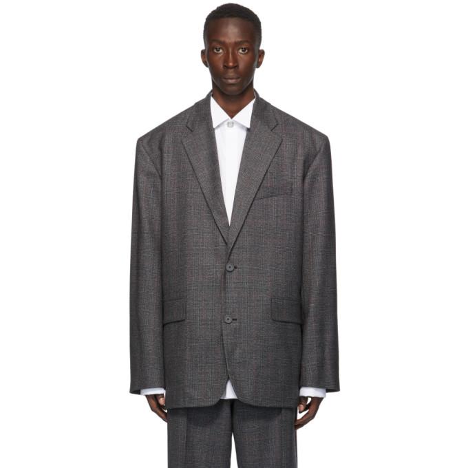 Balenciaga Grey Wool Plaid Boxy Blazer