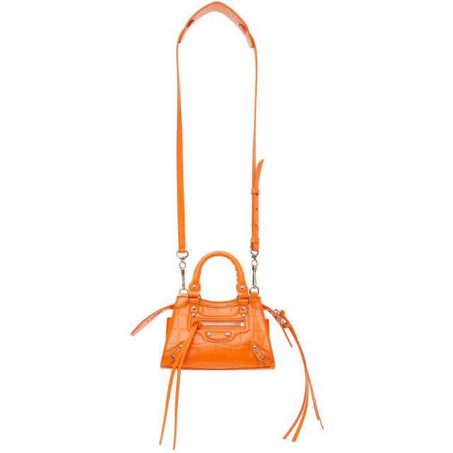 Balenciaga Orange Croc Nano Neo Classic Top Handle Bag