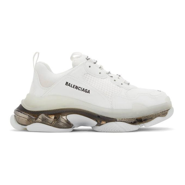 Balenciaga White and Black Clear Sole Triple S Sneakers