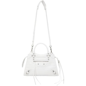 Balenciaga White Croc Small Neo Classic Top Handle Bag