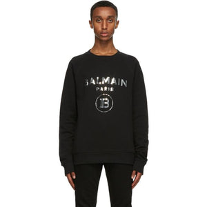 Balmain Black and Silver Logo Sweatshirt