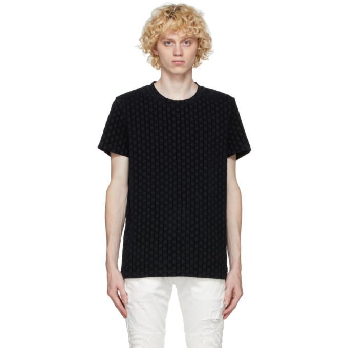 Balmain Black Flock Monogram T-Shirt