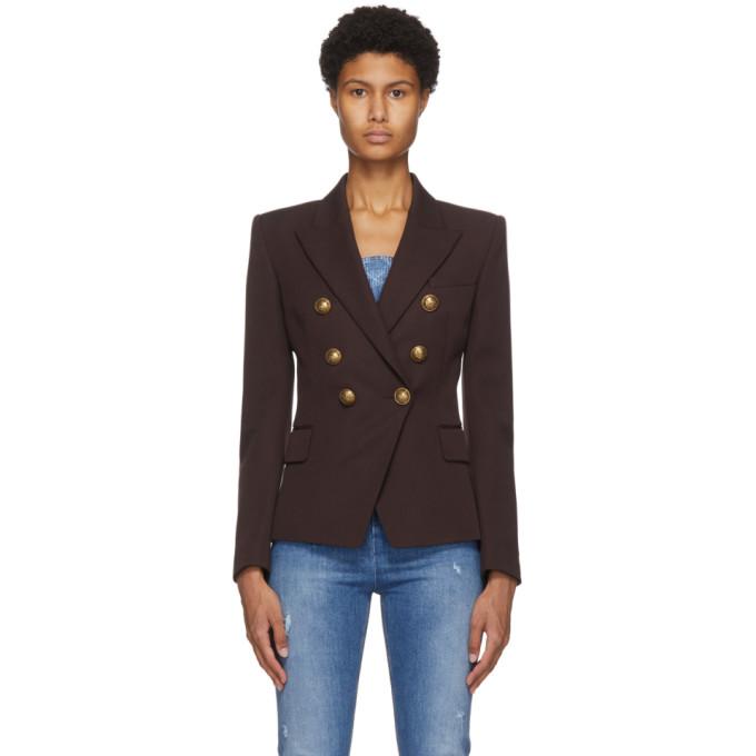 Balmain Brown Grain De Poudre 6-Button Jacket