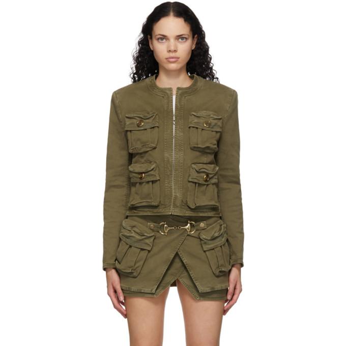 Balmain Khaki Denim Collarless Jacket