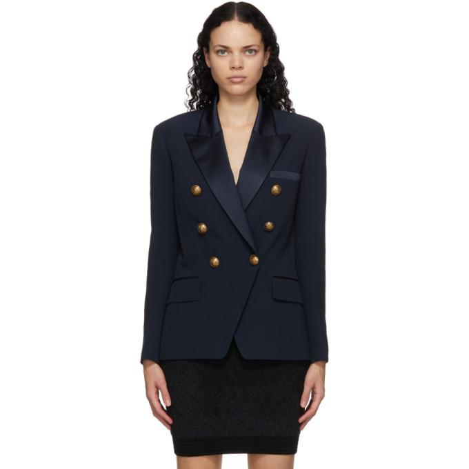 Balmain Navy Crepe Oversized Blazer