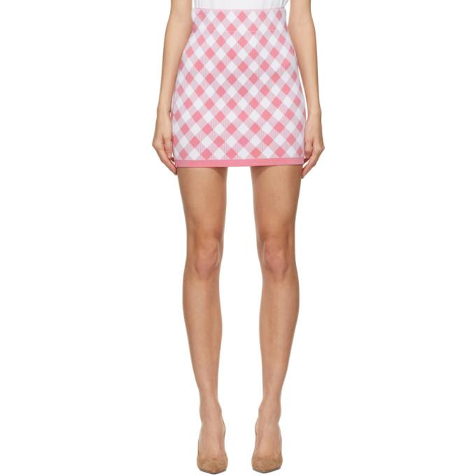 Balmain Pink and White Viscose Gingham Miniskirt