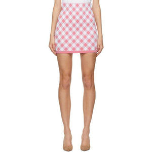 Balmain Pink and White Viscose Gingham Miniskirt