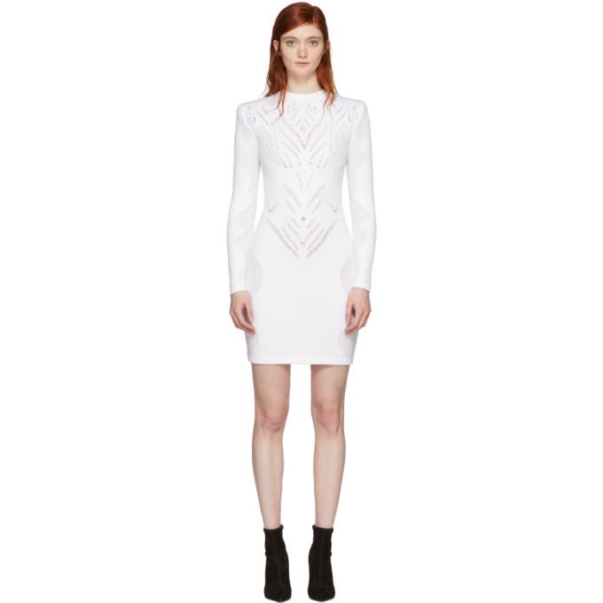 Balmain White Drop-Stitch Knit Dress-BLACKSKINNY.COM