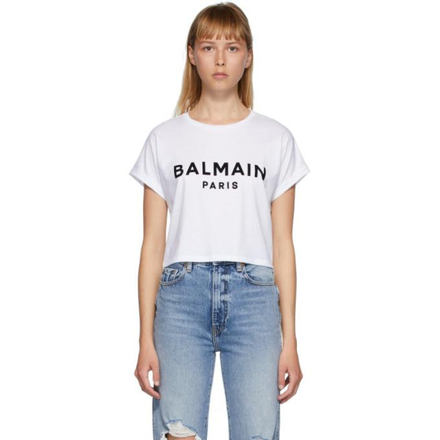 Balmain White Logo Cropped T-Shirt