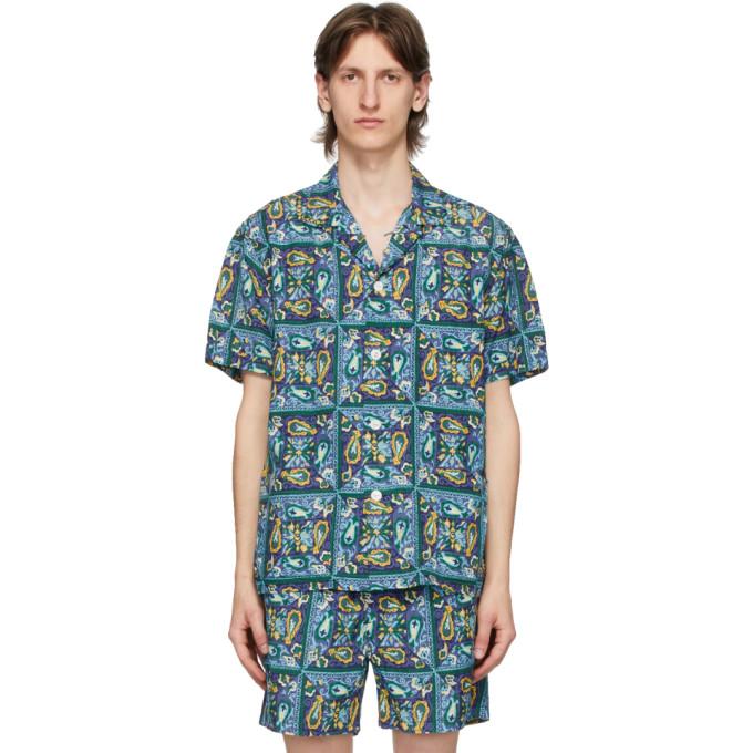 BEAMS PLUS Blue Beach Batik Print Shirt