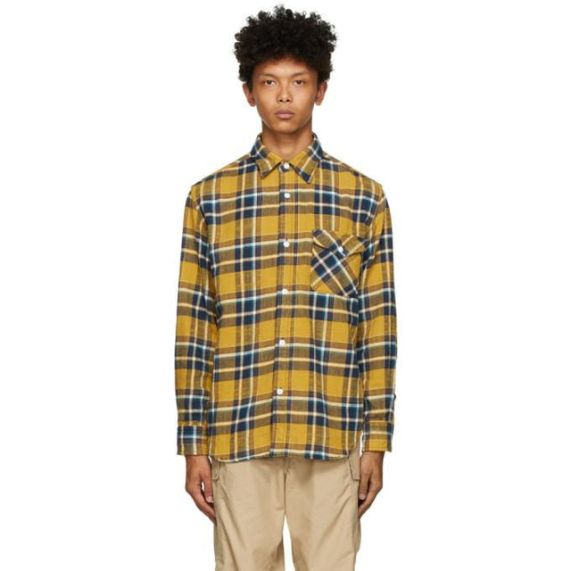 BEAMS PLUS Yellow and Blue Check Shaggy Shirt