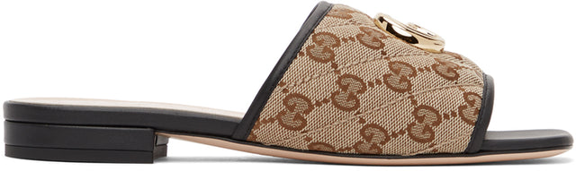 Gucci Beige Canvas GG Slides - GUCCI BEIGE Toile GG Diapositives - 구찌 베이지 캔버스 GG 슬라이드
