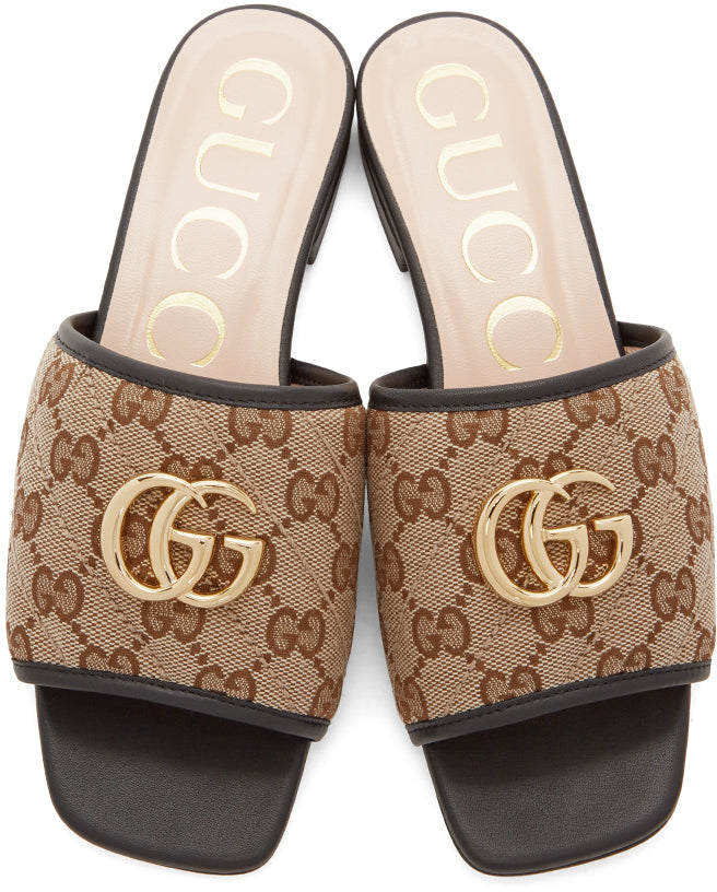 Gucci Beige Canvas GG Slides