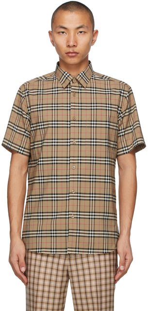 Burberry Beige Check Simpson Short Sleeve Shirt - Burberry Beige Chèque Simpson Shirt Shirt Shirt - 버버리 베이지 체크 심슨 짧은 소매 셔츠