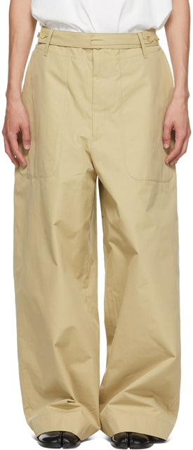 Hed Mayner Beige Cotton Belted Trousers - Pantalon Ceinté de coton Beige Beige - 헤드 마닝 베이지 코튼 벨트 바지