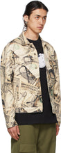 424 Beige Denim Money Print Classic Trucker Jacket
